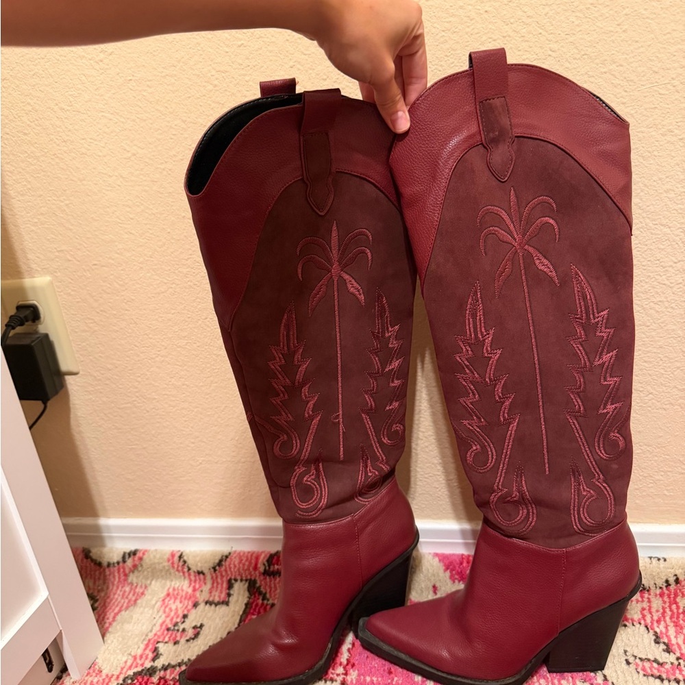 Women’s Burgundy Western Knee-High Boots